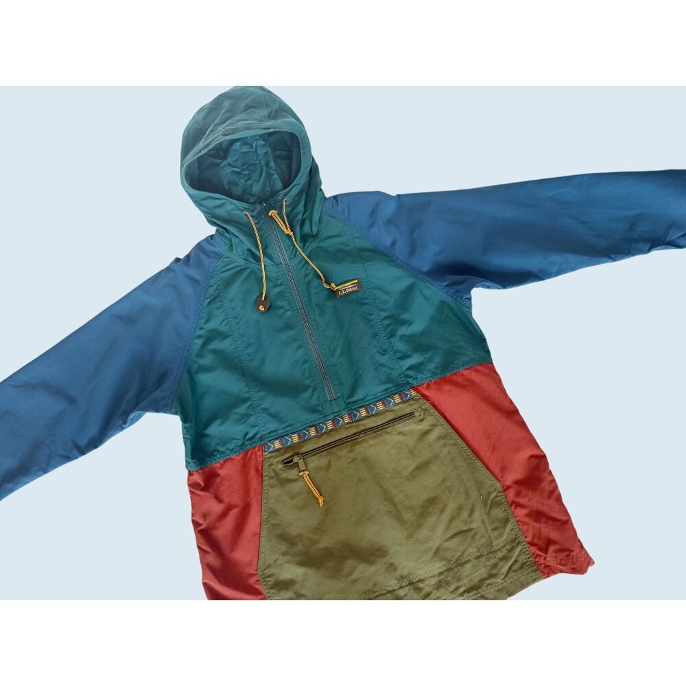 L.L. Bean Colorblock Hooded Anorak Jacket - Teal, Blue, Red, Olive